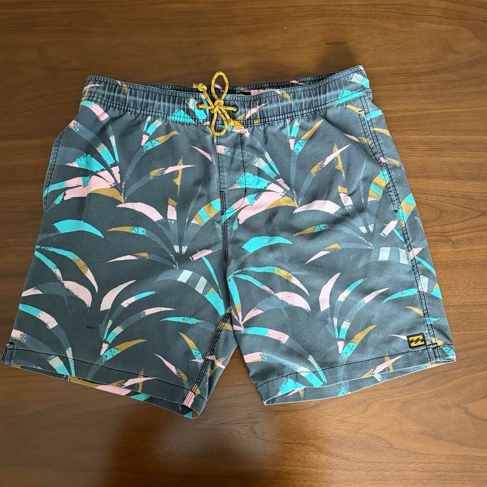 Billabong Recycler Sundays Layback Men's Swim Shorts L Gray Tropical Pockets